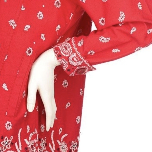 Quacker Factory QVC red bandana western Cowgirl embellished Jean jacket sz M - Picture 5 of 9
